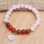 Pulsera charm de cuarzo rosa y cornalina - Pulsera con motivo de corazón de cornalina y cuarzo rosa