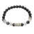 Multi-gemstone beaded bracelet, 'Spirit Animal' - Onyx and Quartz Sterling Silver Beaded Bracelet