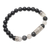 Multi-gemstone beaded bracelet, 'Spirit Animal' - Onyx and Quartz Sterling Silver Beaded Bracelet