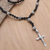 Lava stone pendant necklace, 'Lava Cross' - Lava Stone and Sterling Silver Pendant Necklace (image 2b) thumbail