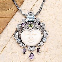 Multi-gemstone pendant necklace, 'Beautiful Moon' - Multi-Gemstone Pendant Necklace From Indonesia