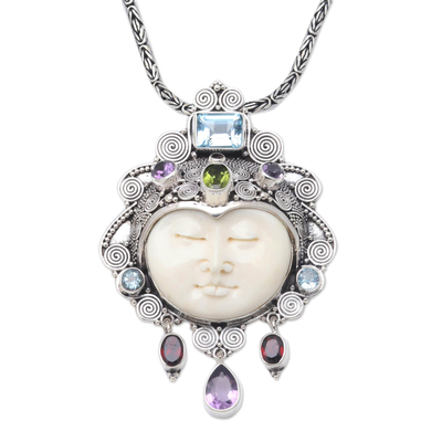 Multi-gemstone pendant necklace, 'Beautiful Moon' - Multi-Gemstone Pendant Necklace From Indonesia