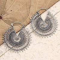 Sterling silver hoop earrings, 'Encouraging Sign'