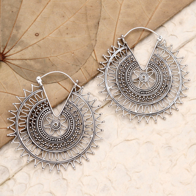 Sterling silver hoop earrings, 'Encouraging Sign' - Handmade Sterling Silver Hoop Earrings