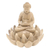 Wood sculpture, 'Dhyan Mudra Buddha' - Hibiscus Wood Buddha and Lotus Flower Sculpture