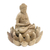 Holzskulptur, „Dhyan Mudra Buddha“ – Hibiskus-Holz-Buddha- und Lotusblumen-Skulptur