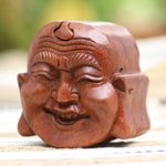 Wood puzzle box, 'Buddha's Secret' - Buddha-Themed Suar Wood Puzzle Box