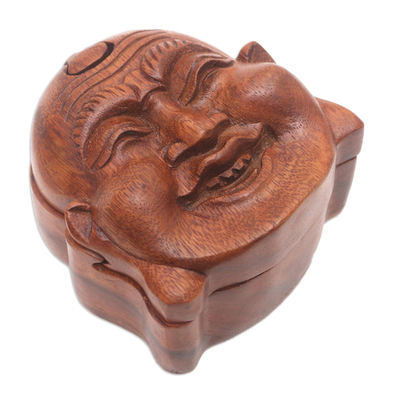 Wood puzzle box, 'Buddha's Secret' - Buddha-Themed Suar Wood Puzzle Box