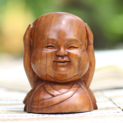 Wood sculpture, Gleeful Buddha
