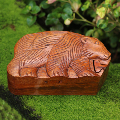 caja de rompecabezas de madera - Caja rompecabezas de oso de madera de suar tallada a mano