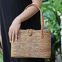 Natural fiber and leather handle handbag, Petite Picnic