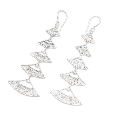 Sterling silver dangle earrings, 'Hand Fan' - Hand Crafted Sterling Silver Dangle Earrings