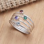 Multi-gemstone ring, 'Rainbow Stepping Stones' - Hand Crafted Amethyst and Garnet Ring