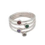 Multi-gemstone ring, 'Rainbow Stepping Stones' - Hand Crafted Amethyst and Garnet Ring