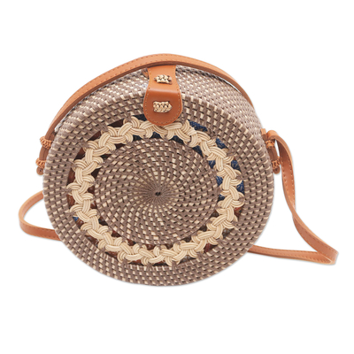 Eco-friendly bamboo sling bag, 'Braided Day in Brown' - Woven Bamboo and Faux Leather Sling Bag