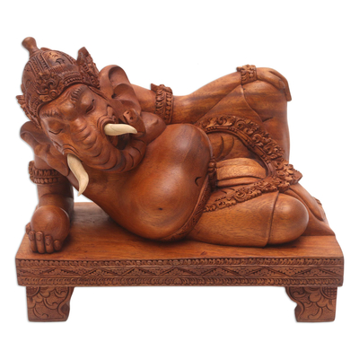 Holzskulptur - Ganesha-Skulptur aus Suar- und Krokodilholz
