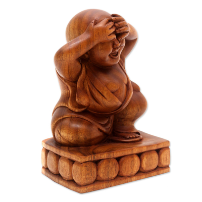Holzskulptur - Von Hand gefertigte Buddha-Skulptur aus Suar-Holz
