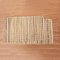 Natural fiber and cotton table runner, 'Traditional Setting' - Handmade Natural Fiber and Cotton Table Runner