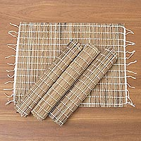 Natural fiber and cotton placemats, 'Traditional Mat' (set of 4) - Handmade Natural Fiber and Cotton Placemats (Set of 4)