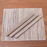 Natural fiber and cotton placemats, 'Firewood' (set of 4) - Artisan Made Natural Fiber and Cotton Placemats (Set of 4)