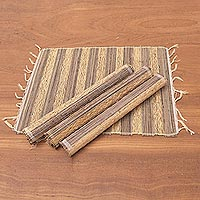 Natural fiber and cotton placemats, 'Grass Stalks' (set of 4)