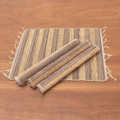 Natural fiber and cotton placemats, 'Grass Stalks' (set of 4) - Artisan Crafted Natural Fiber Placemats (Set of 4)