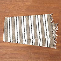 Natural fiber and cotton table runner, 'Creamy Mocha' - Striped Natural Fiber and Cotton Table Runner (Set of 4)