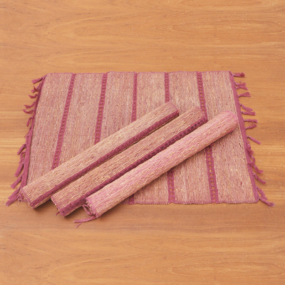 Manteles individuales de fibra natural y algodón, (juego de 4) - Manteles individuales de fibra natural y algodón con flecos (juego de 4)