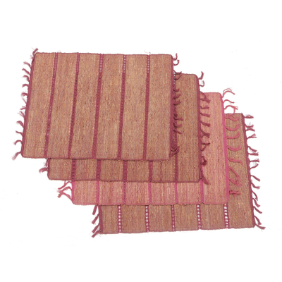 Manteles individuales de fibra natural y algodón, (juego de 4) - Manteles individuales de fibra natural y algodón con flecos (juego de 4)