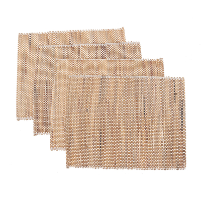 Natural fiber and cotton placemats, 'Balinese Mat' (set of 4) - Woven Natural Fiber and Cotton Placemats (Set of 4)