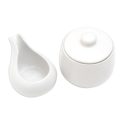 Keramik-Sahne- und Zuckerset, (Paar) - Weißes Keramik-Sahne- und Zuckerset (Paar)