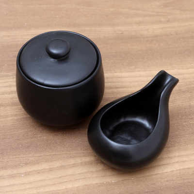 Ceramic cream and sugar set, Coffee Time in Black (pair)