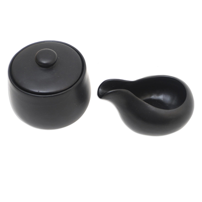 Keramik-Sahne- und Zuckerset, (Paar) - Set aus Sahne und Zucker aus schwarzer Keramik (Paar)