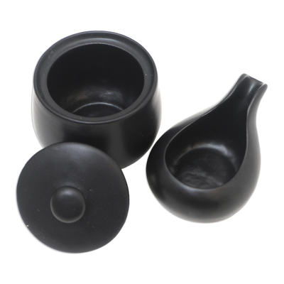 Keramik-Sahne- und Zuckerset, (Paar) - Set aus Sahne und Zucker aus schwarzer Keramik (Paar)