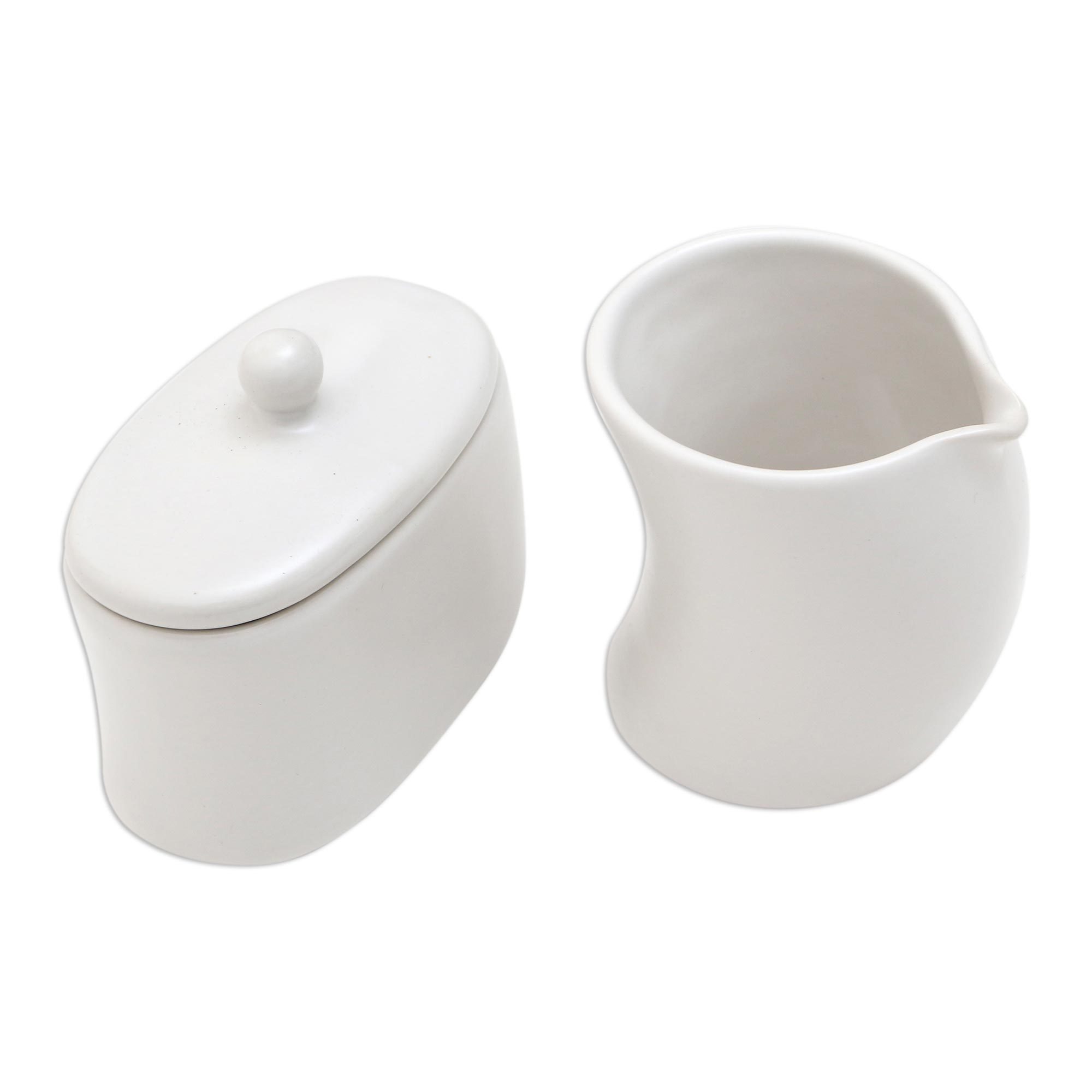 White Ceramic Cream and Sugar Condiment Set (Pair) Sweet Morning in