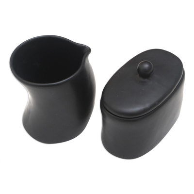 Keramik-Sahne- und Zuckerset, (Paar) - Set aus Milchkännchen und Zuckerdose aus schwarzer Keramik (Paar)