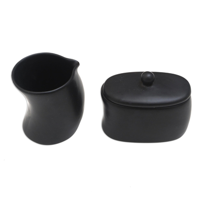 Keramik-Sahne- und Zuckerset, (Paar) - Set aus Milchkännchen und Zuckerdose aus schwarzer Keramik (Paar)