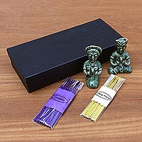 Ceramic incense set, 'Aromatherapy Night' - Artisan Crafted Ceramic Incense Set