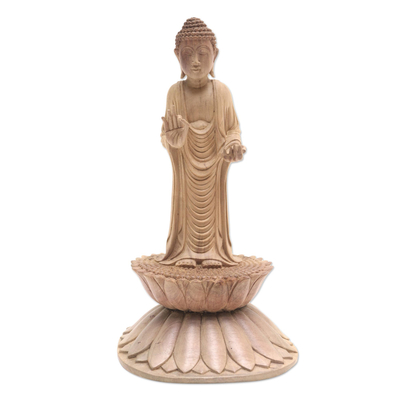 Hand Carved Hibiscus Wood Buddha Sculpture