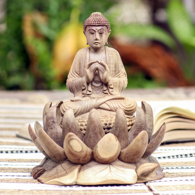 Escultura de madera - Escultura de Buda de madera de hibisco hecha a mano artesanalmente