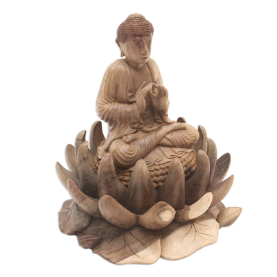 Holzskulptur - Kunsthandwerklich gefertigte Buddha-Skulptur aus Hibiskusholz