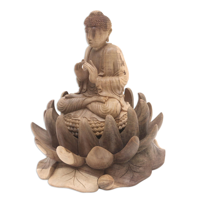 Wood sculpture, 'Buddha of Kindness' - Artisan Crafted Hibiscus Wood Buddha Sculpture