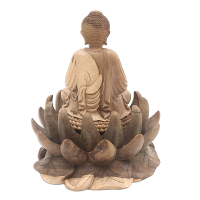 Holzskulptur - Kunsthandwerklich gefertigte Buddha-Skulptur aus Hibiskusholz