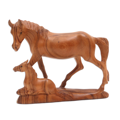 Hand Carved Suar Wood Horse Sculpture