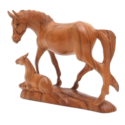 Escultura de madera - Escultura de caballo de madera de suar tallada a mano