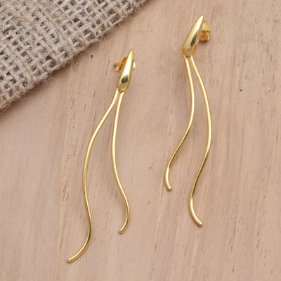 Gold-plated brass drop earrings, 'New Rice' - Hand Crafted Gold-Plated Brass Drop Earrings