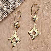 Gold-plated brass dangle earrings, 'Evil Eyes' - Artisan Crafted Gold-Plated Dangle Earrings