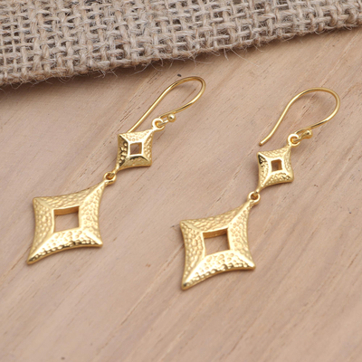 Gold-plated brass dangle earrings, 'Evil Eyes' - Artisan Crafted Gold-Plated Dangle Earrings