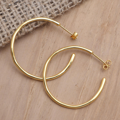 Gold-plated half-hoop earrings, 'Almost There' - Gold-Plated Brass Half-Hoop Earrings