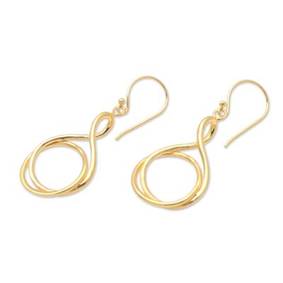 Gold-plated dangle earrings, 'Life Path' - Handmade Gold-Plated Brass Dangle Earrings